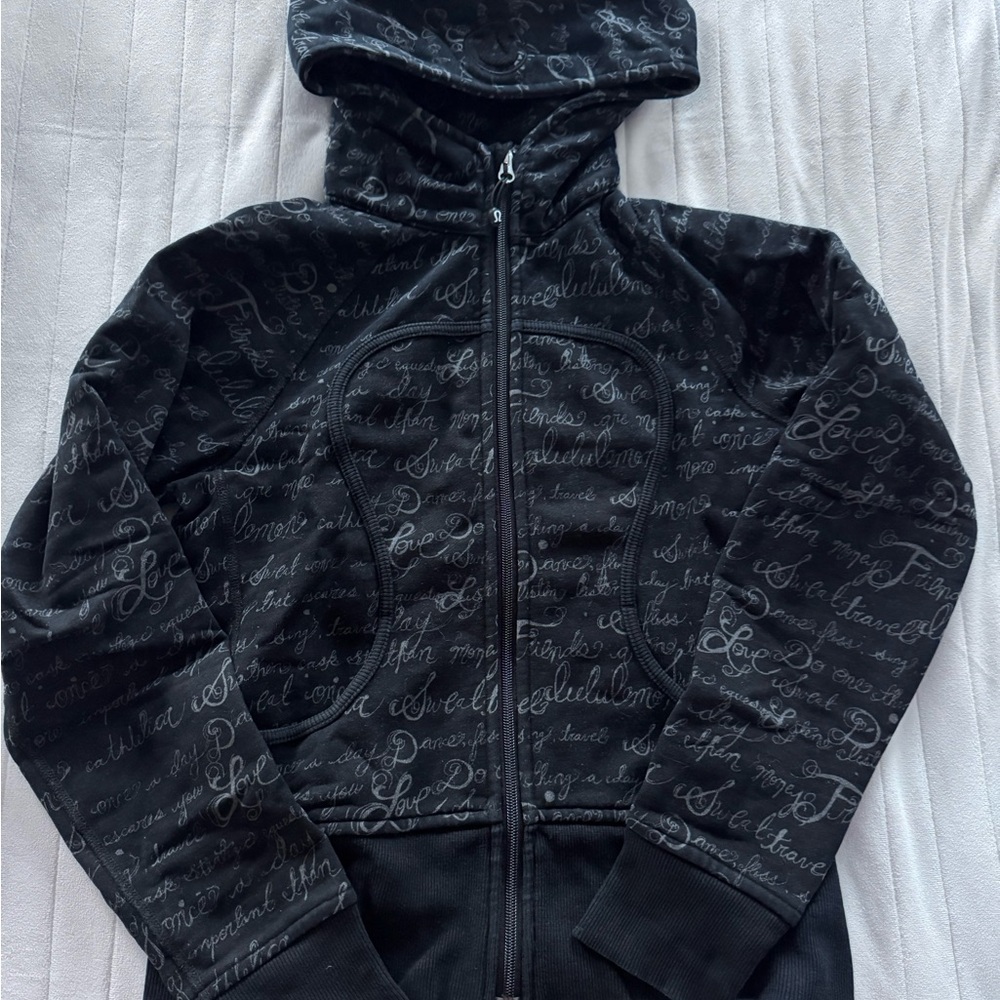 Vintage Lululemon Print Zip-up Sweater Black with White wording